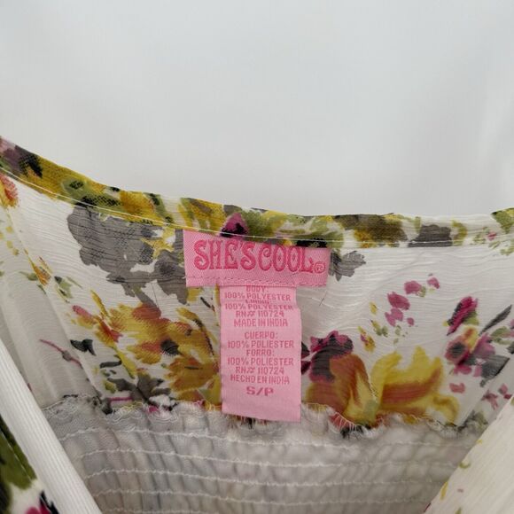 She’s Cool White Multicolor Floral Long Y2k Sundress Dress Size Small Boho - Picture 4 of 8